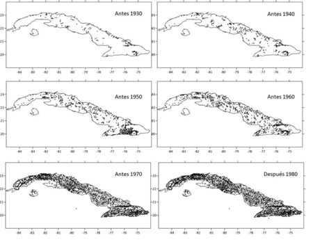 Cobertura de pluvimetros por dcadas