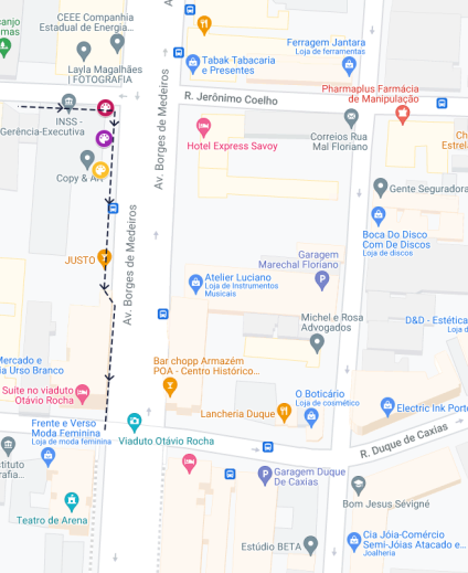 Mapa representando a caminhada realizada no Centro Histórico de Porto Alegre em 09/11/2021