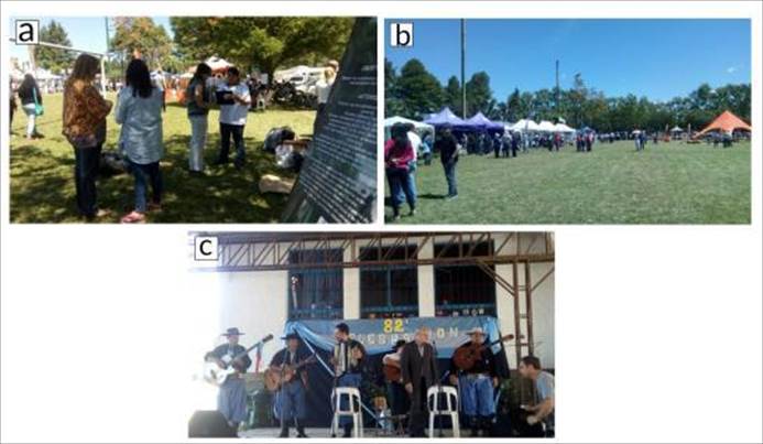 Festejo del D�a del Isle�o. a) Realizaci�n de entrevistas, b) Predio en donde se realiz� el evento y c) Evento musical realizado como parte de los festejos