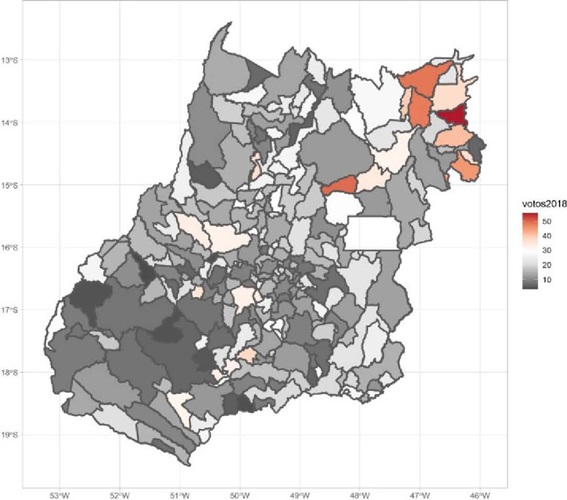 Mapa 3 – Voto para governador no 1º turno de 2018 (em %)