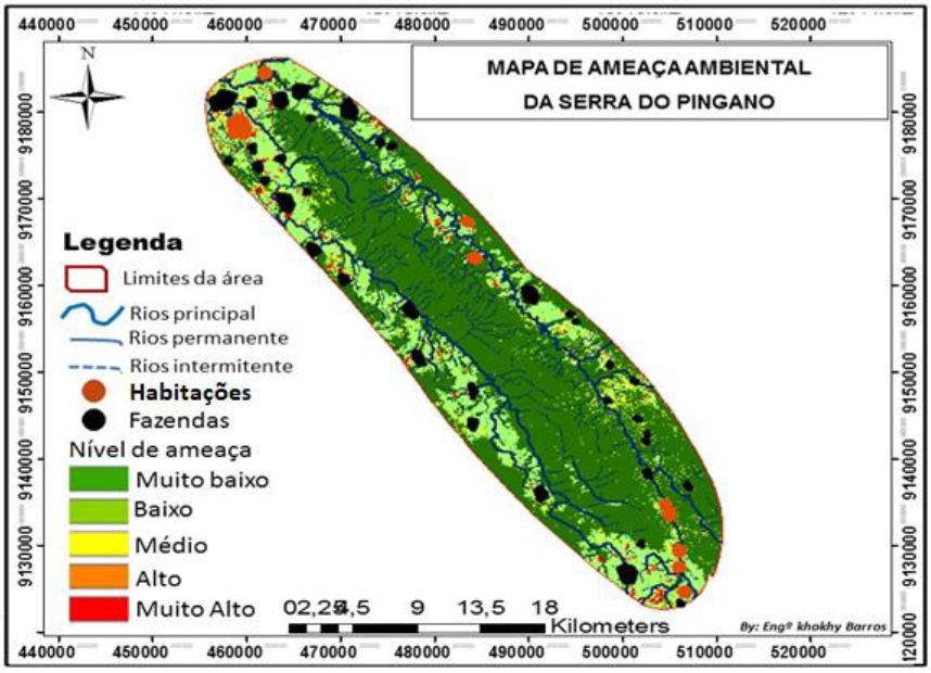 Mapa de ameaa ambiental da serra do Pingano da provncia do Uge
