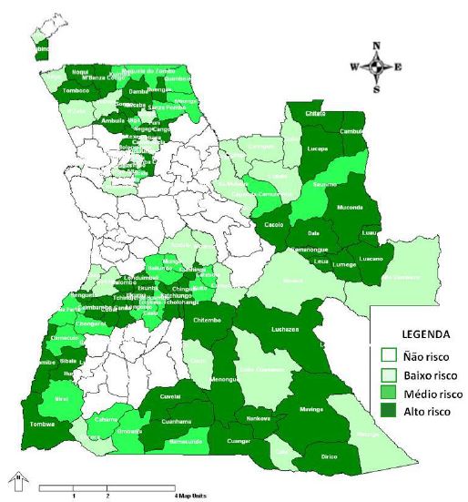 Estratifica��o do risco de morbilidade  da  IRA  em  maiores  de  cinco anos por munic�pio, Angola. 2019