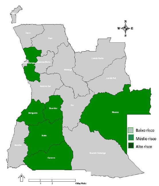 Estratifica��o do risco de mortalidade da IRA em maiores de cinco anos por prov�ncia. Angola. 2016 - 2019