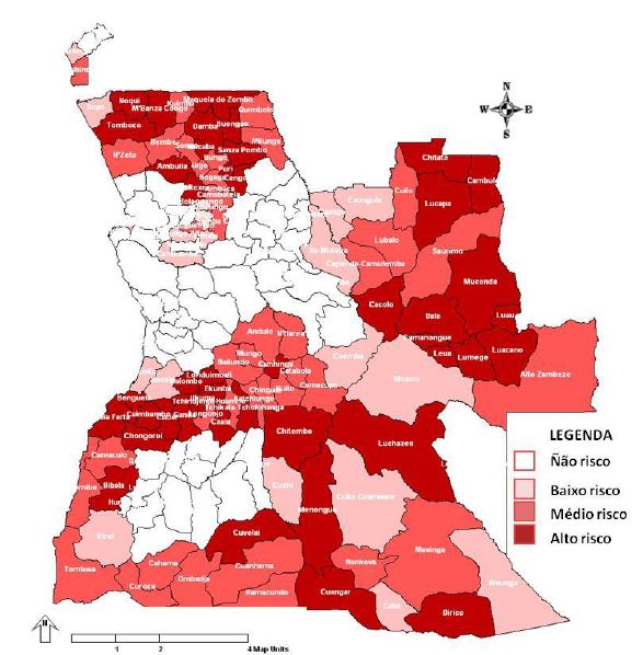 Estratifica��o do risco de Morbilidade de doen�as respirat�rias por munic�pio. Angola. 2019