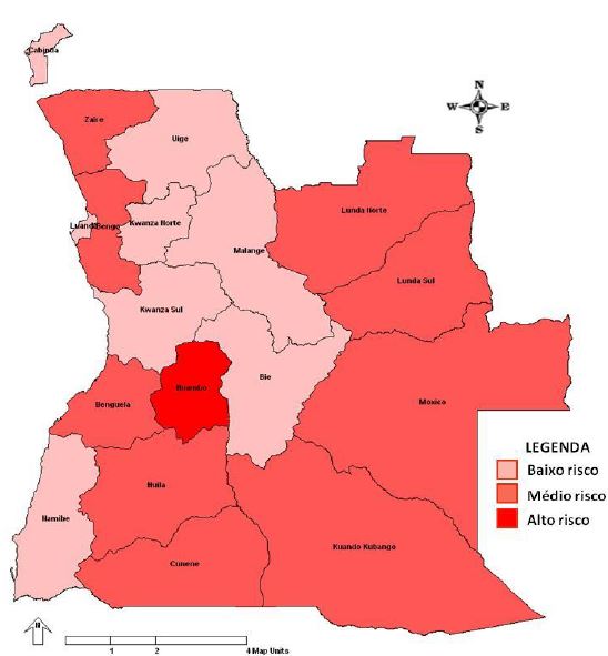 Estratifica��o do risco de mortalidade de doen�as respirat�rias por prov�ncia. Angola. 2016 - 2019
