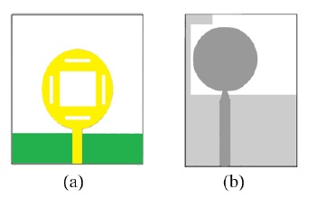 a) Antena UWB con ranuras en los planos [81] y b) de elementos par&aacute;sitos [85]