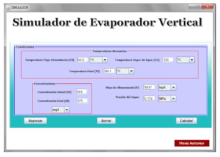 Ventana correspondiente a las
condiciones de operaci&oacute;n del sistema