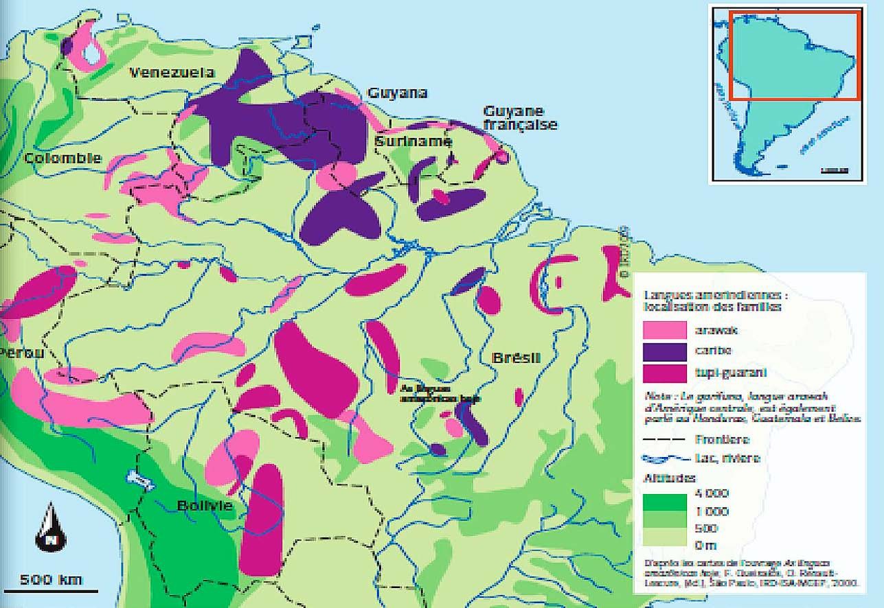 Mapa de las lenguas amerindias de la cuenca amazónica. (Renault-Lescure Odile, 2009: 45)