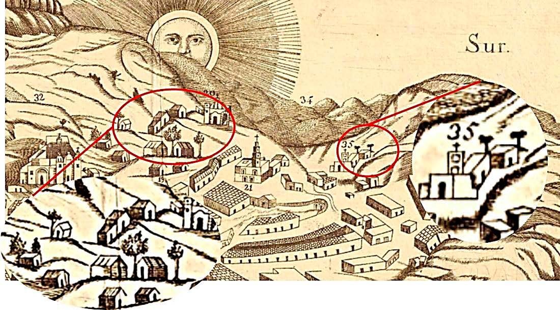 Detalle del plano de Portugal en donde se observan arboledas asociadas con los barrios de San José y El Niño.