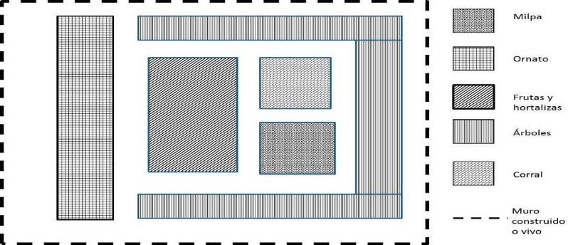 Disposición interna de las huertas – jardín indígena. Diciembre, 2016.