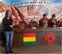 La autora durante asamblea del Consejo de Ayllus y Comunidades Originarias de Tiwanaku.