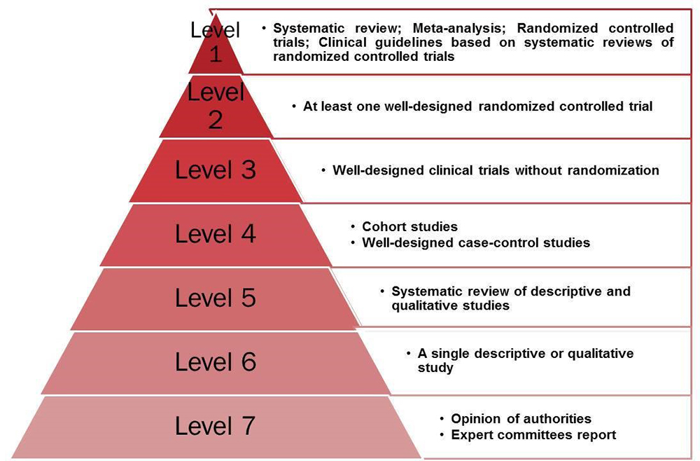 Schematic representation adapted from the evidence level Classification proposed by Melnyk and Fineout-Overholt.15 Minas Gerais, Brazil, 2018