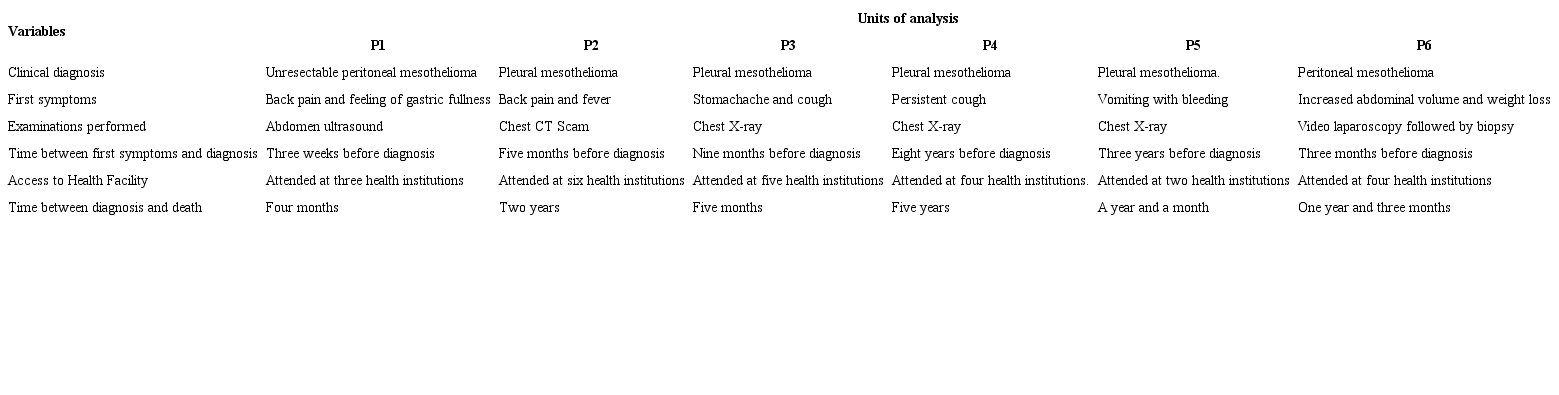 Clinical characterization of the units of analysis built in the study case. Curitiba, PR, Brazil, 2016