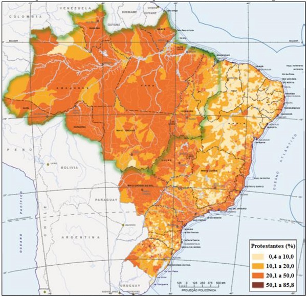 Protestantismo nos municípios brasileiros e da Amazônia
                            Legal