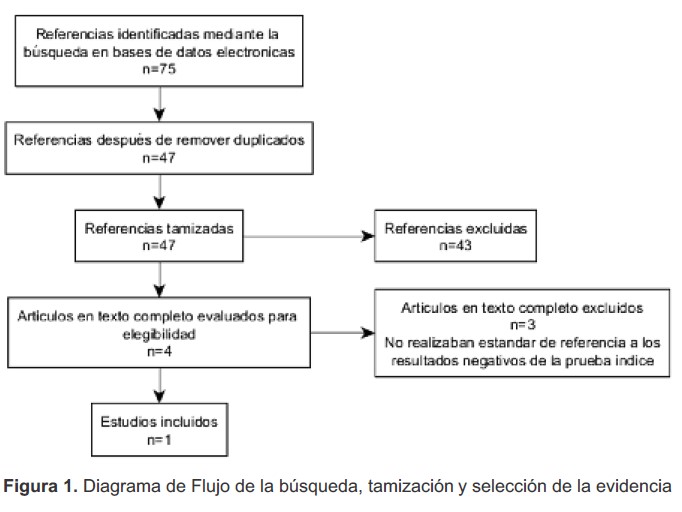 Diagrama de Flujo de la b&uacute;squeda, tamizaci&oacute;n y selecci&oacute;n de la evidencia