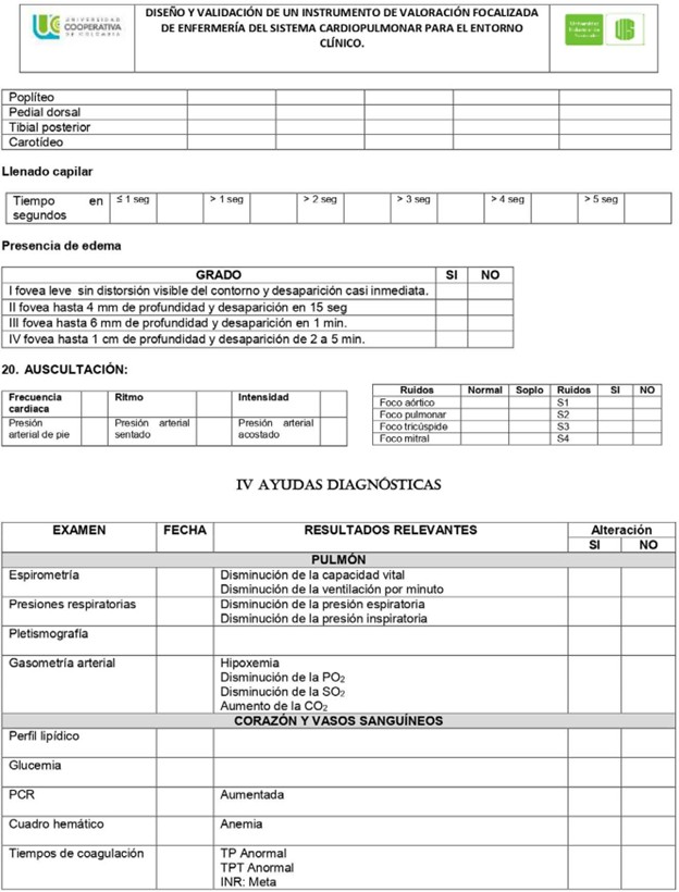 Instrumento de valoraci�n cardiopulmonar Versi�n 1.0