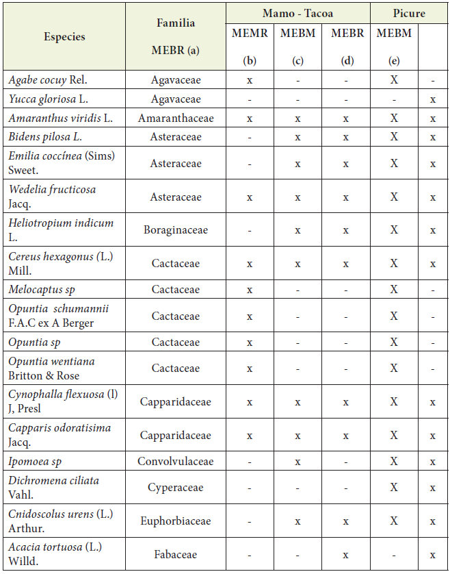 Presencia de especies para las distintas unidades de matorral
espinoso
