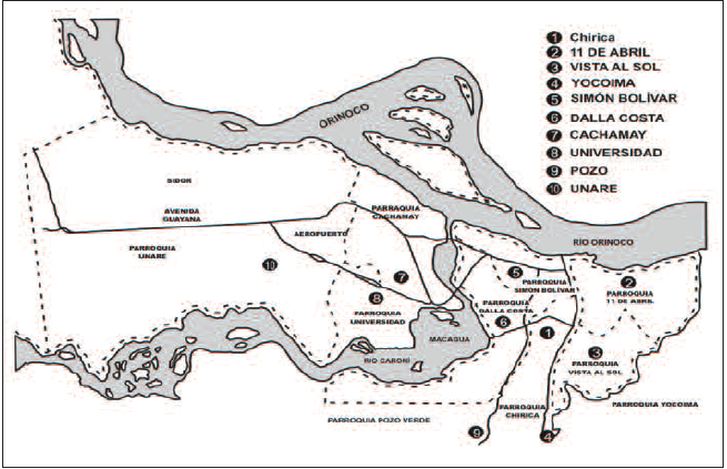 Municipio Caron&iacute; del estado Bol&iacute;var, Venezuela. Fuente: Alcald&iacute;a
de Caron&iacute;.