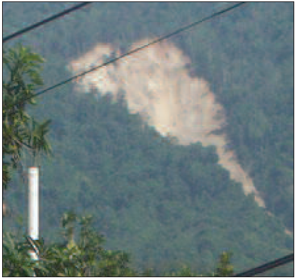 Vista del deslizamiento ocurrido en el a&ntilde;o 2010 en el frente de monta&ntilde;a septentrional de la cuenca de drenaje del r&iacute;o San Juli&aacute;n (parroquia Caraballeda, estado Vargas), en el sector conocido como La Chara