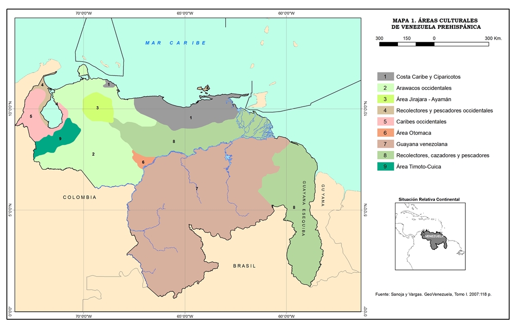 Localización de las áreas culturales de Venezuela prehispánica
