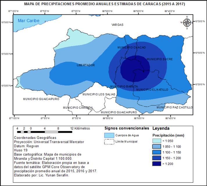 Isoyetas de Caracas a través de GPM 2015 a 2017