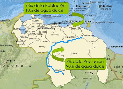 Distribución de la población y de los recursos hídricos de Venezuela