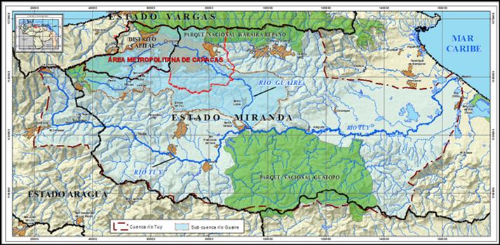 Ubicación geográfica de la cuenca de los ríos Tuy y Guaire