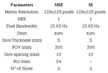 Parameters used for the MRI acquisition.