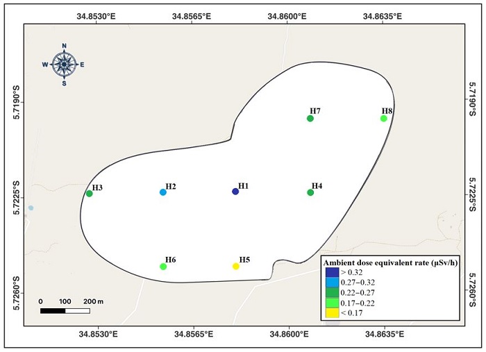 Distribution  of ambient dose equivalent rates at Site B.