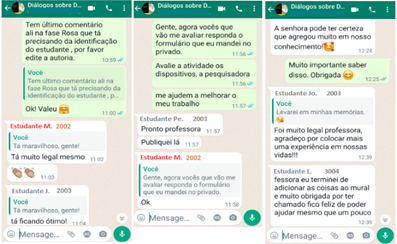 Outras mediaes no WhatsApp durante a cocriao no Padlet