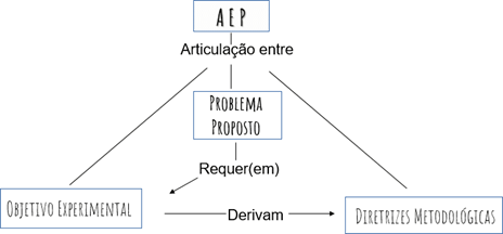ESQUEMA DA ATIVIDADE EXPERIMENTAL PROBLEMATIZADA (AEP) E A ARTICULA��O ENTRE OBJETIVO EXPERIMENTAL E DIRETRIZES METODOL�GICAS