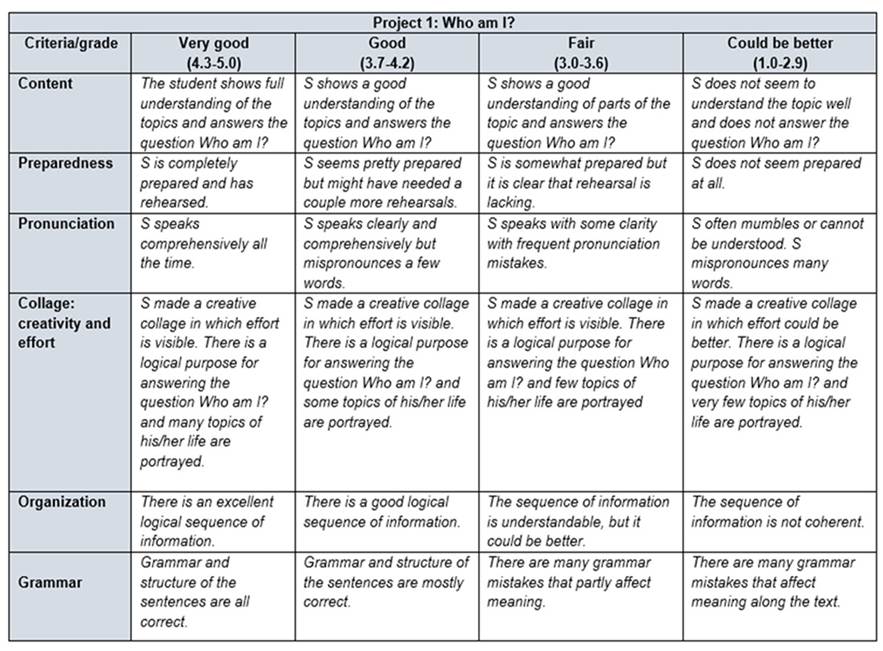 Ejemplo de parrilla de evaluaci�n de uno de los proyectos