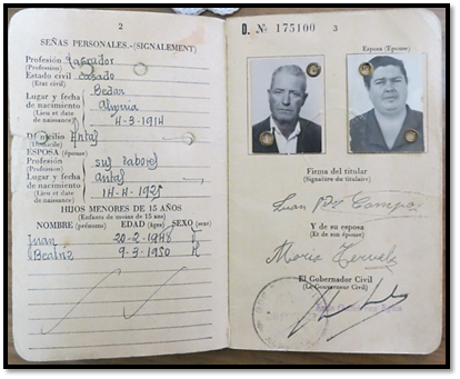 Pasaporte de la familia Fernndez Teruel en 1962