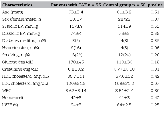 Demographic characteristics of the patients
