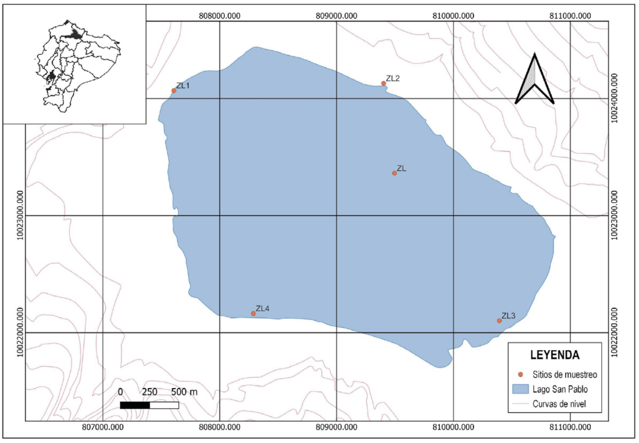 Ubicaci�n geogr�fica del lago San Pablo, provincia de Imbabura. Mapa elaborado por: Andr�s Ar�valo.