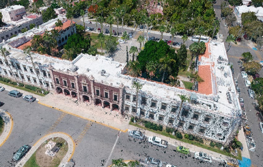 Visualizaci&oacute;n del edificio de rector&iacute;a de la Universidad de Sonora a manera de nube de puntos. Fuente: Elaboraci&oacute;n propia.