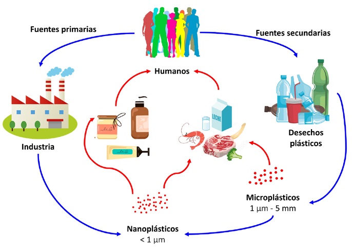 Fuentes primarias y secundarias de micro(nano)pl�sticos en el medio ambiente.