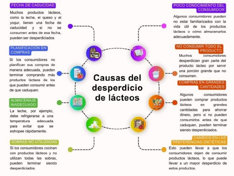 Causas del desperdicio de productos l�cteos en el hogar. Informaci�n consultada de: [40]