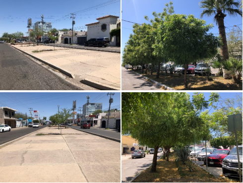 Izquierda: Estado actual de los camellones en el bulevar Paseo de las Quintas. Derecha: Visualizaci�n de la propuesta de implementaci�n para la mejora de los camellones.