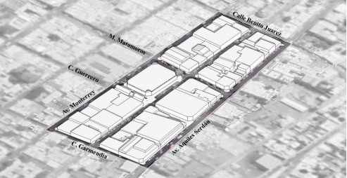 Pol�gonos en proyecci�n paralela del caso de estudio en centro de Hermosillo.