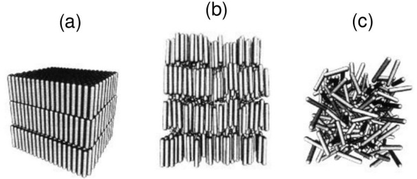 Descripci�n pict�rica de meso fases en un sistema con componentes que tienen forma esferoide.