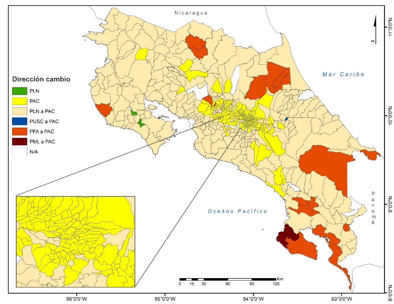 Direcci�n de cambio de primera a segunda ronda electoral a escala distrito, 2014
