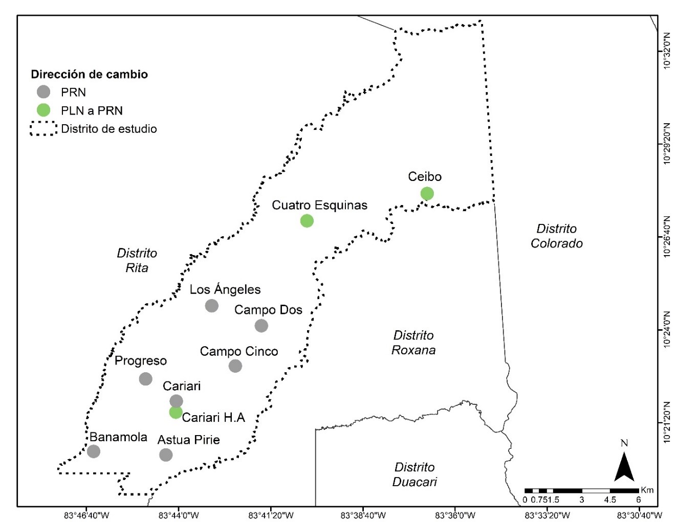 Direcci�n de cambio de primera a segunda ronda electoral por centro votaci�n, Cariari. 2018