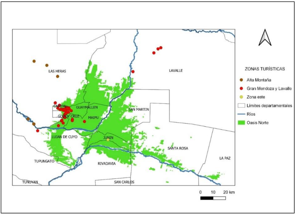 Localizaci�n de los sitios y lugares en las zonas tur�sticas que conciernen al oasis Norte