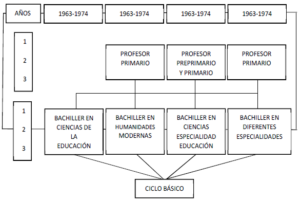 Evoluci&oacute;n de la estructura de la formaci&oacute;n docente (1963-2012).