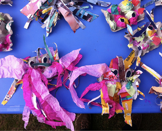 Algunas mscaras realizadas por nios y nias de 5 y 6 aos.