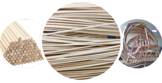 Materiales de maqueta en mimbre, balso y fibras vegetales.