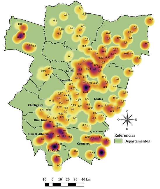 Estimación de la densidad de Kernel para la concentración de fluoruros en el agua de red. Provincia de Tucumán, Argentina, 2008-2012