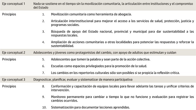 Ejes conceptuales y principios del modelo de intervención para el abordaje de la salud adolescente