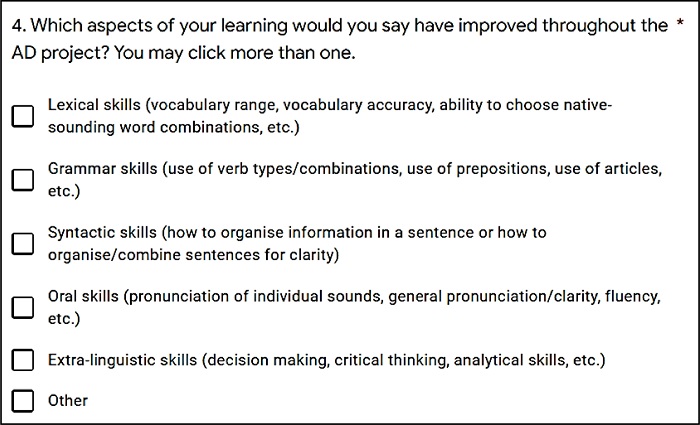 EPQ1: perception of learning (checkbox grid)